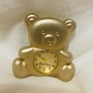 Vintage Minature Brass Gold Quartz Clock Mini Collectible Teddy Bear